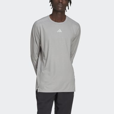 Workout PU Print Long Sleeve T-skjorte Grå