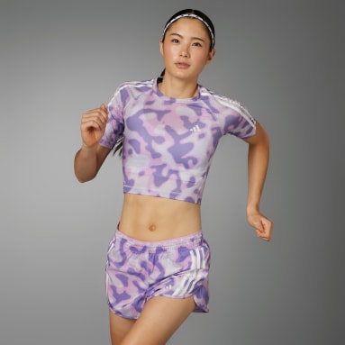 Women Running Grey Own the Run 3-Stripes Allover Print T-Shirt