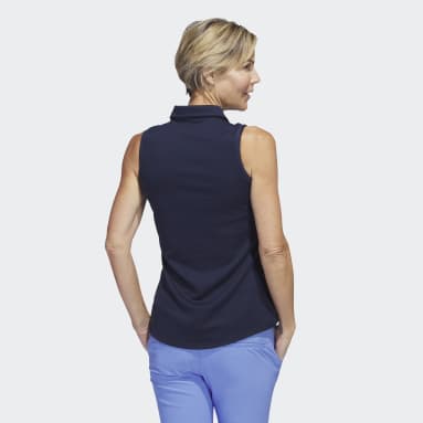 Women Golf Blue Texture Sleeveless Golf Polo Shirt