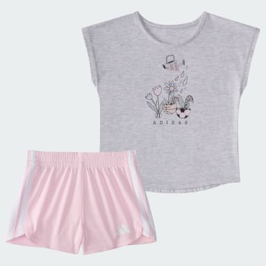 Two-Piece Short Sleeve Graphic Heather Tee and Mesh Shorts Set