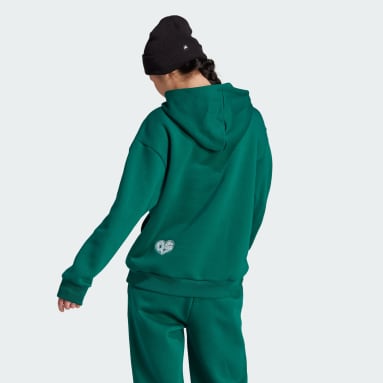 Kvinder Sportswear Grøn Scribble Embroidery Fleece hættetrøje