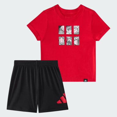 Two-Piece Short Sleeve Cotton Tee and Elastic Waistband Logo Shorts Set