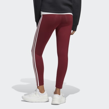 Women Gym & Training Burgundy Essentials 3-Stripes High-Waisted Single Jersey Leggings