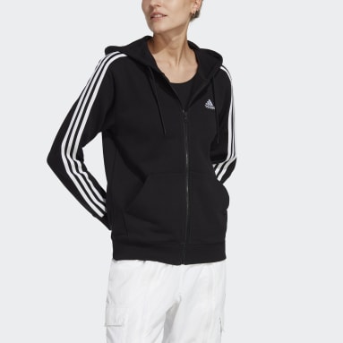 Ženy Sportswear čierna Mikina s kapucňou Essentials 3-Stripes French Terry Regular Full-Zip