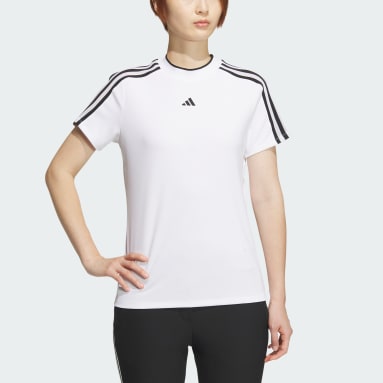 Women Golf White AEROREADY 3-Stripes Short Sleeve Mock Neck Shirt