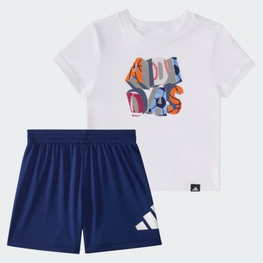 Two-Piece Short Sleeve Cotton Tee and Elastic Waistband Logo Shorts Set