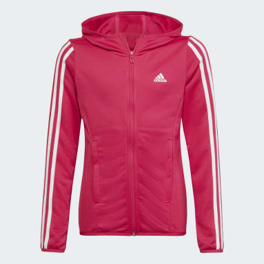 Girls Sportswear Pink adidas Designed To Move 3-Stripes Full-Zip hættetrøje