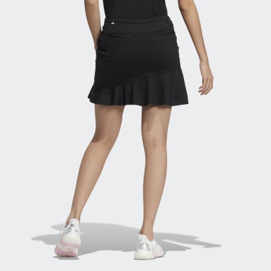 Women Golf Black 스테이트먼트 펀칭 플레어드 스커트