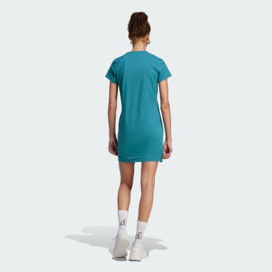 Vestido Playera Essentials 3 Franjas Turquesa Mujer Sportswear