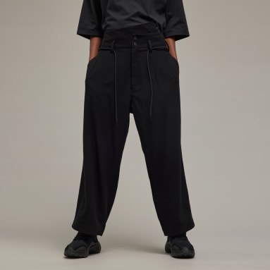 Women Y-3 Black Y-3 Wool Flannel Wide-Leg Pants