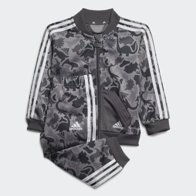 Kinder Sportswear Dino Camo Allover Print Shiny Polyester Trainingsanzug Grau