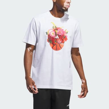 Men Basketball White Floral Hoops Graphic Tee
