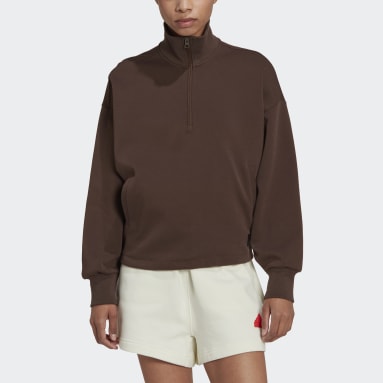 Sweat-shirt à zip 1/4 Future Icons Badge of Sport Marron Femmes Sportswear