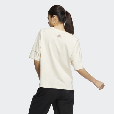 Polera Manga Corta Outdoor Estampada Beige Mujer Sportswear