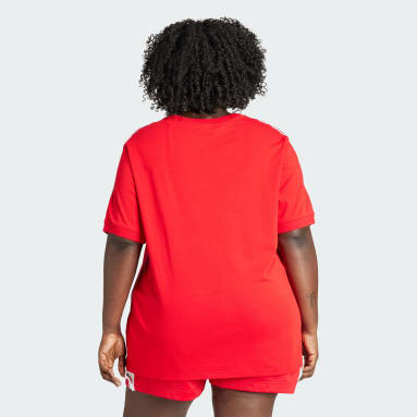 Women's Originals Red Adicolor 3-Stripes Baby Tee (Plus Size)
