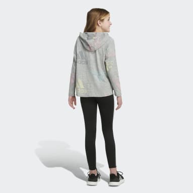 Children Sportswear Grey Long Sleeve Allover Print Curved Hem Tee