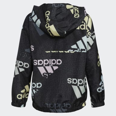 Youth Training Black Allover Print Wind Popover