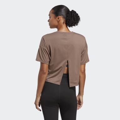 Women Gym & Training Brown Train Icons 3 Bar Logo Tee