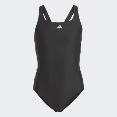 Mädchen Schwimmen Cut 3-Streifen Badeanzug Schwarz