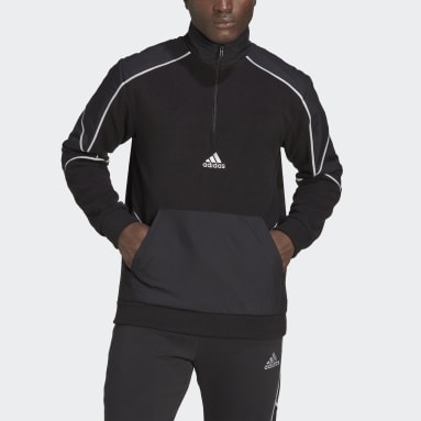 Men Sportswear Black Essentials Reflect-in-the-Dark Polar Fleece Quarter-Zip Top