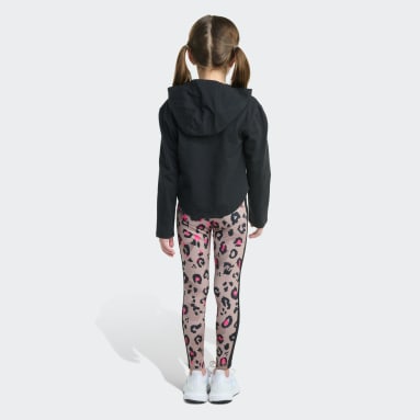 Children Sportswear Black 2-Piece Long Sleeve Hooded Tee & Printed 3-Stripe Legging
