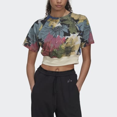 Women Training Beige Allover Print Cropped Tee