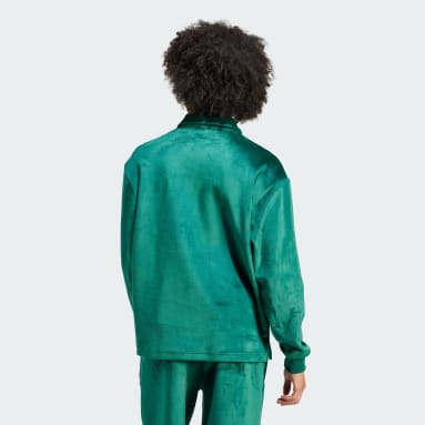 Men Originals Green Premium Essentials+ Velvet Long Sleeve Polo Shirt