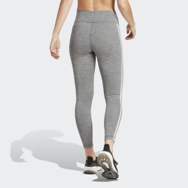 Licras Largas Train Essentials 3 Rayas Pretina Alta Gris Mujer Training