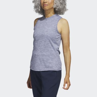 Women Golf Blue Essentials Heathered Mock-Neck Sleeveless Golf Polo Shirt