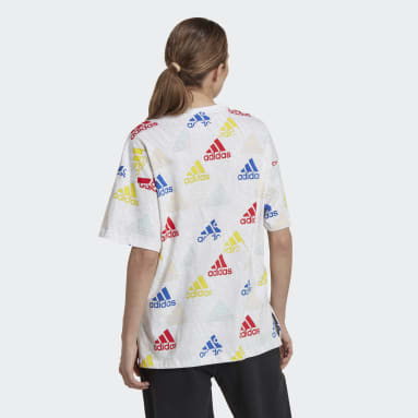 Camiseta Essentials Multi-Colored Logo Boyfriend Blanco Mujer Sportswear