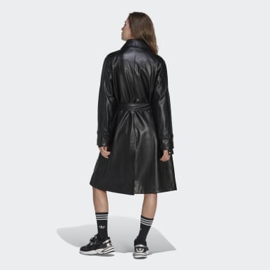 Women's Originals Black adicolor Trefoil Faux Leather Trench Coat