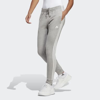 Pantalón Essentials 3 Tiras French Terry Puños Ajustados Gris Mujer Sportswear