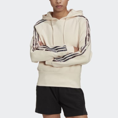 Sweat-shirt à capuche imprimé intégral Beige Femmes Sportswear