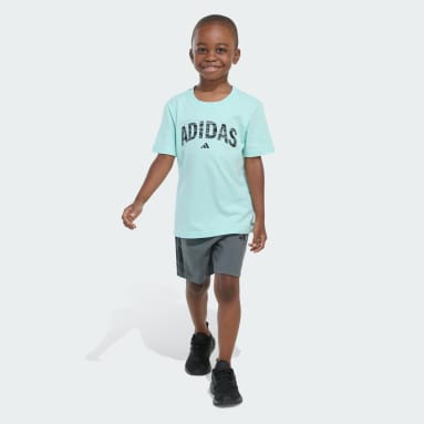 Two-Piece Short Sleeve Tee and Camo 3-Stripes Woven Shorts Set
