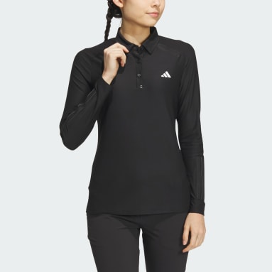 Women Golf Black Stretch Long Sleeve Polo Shirt