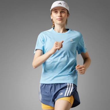 Ženy Běh modrá Tričko Own the Run 3-Stripes