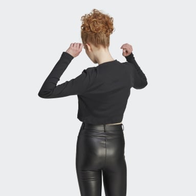 T-shirt court manches longues côtelé Lounge noir Femmes Sportswear
