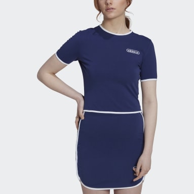 T-shirt crop avec bordure Bleu Femmes Originals
