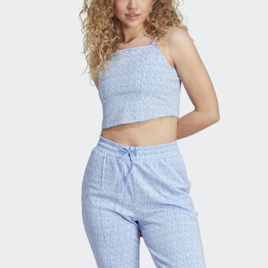 Women Training Blue Allover adidas Graphic Corset-Inspired Tank Top