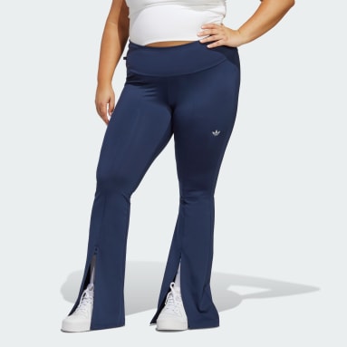 Women Originals Blue Flared Pants with Split Hem (Plus Size)