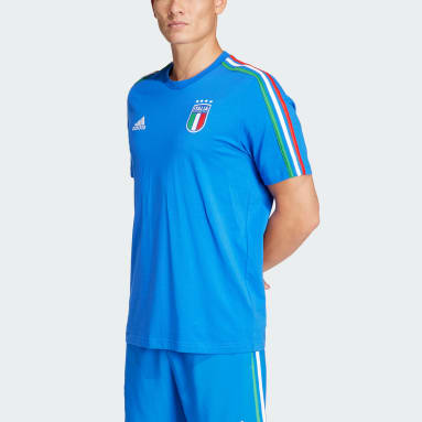 Heren Voetbal blauw Italië DNA 3-Stripes T-shirt