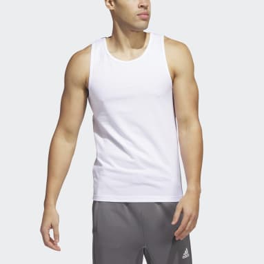 Men's Training White Stretch Cotton Ribbed Tank Top 2-Pack