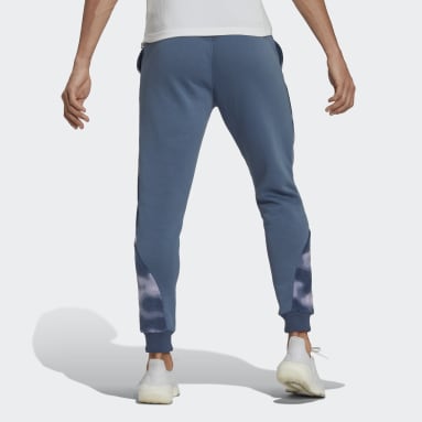 Men Sportswear Blue Polar Fleece Nature Print Pants