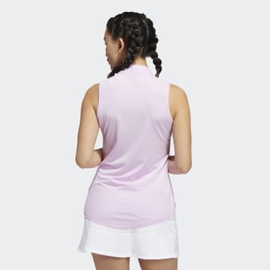 Women Golf Burgundy Herringbone Stripe Sleeveless Polo Shirt