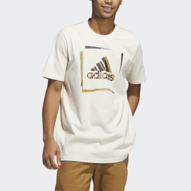 Playera Estampada Dos Tonos Stencil Mangas Cortas Beige Hombre Sportswear