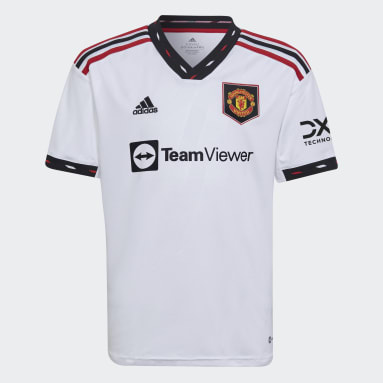 เด็กผู้ชาย ฟุตบอล สีขาว เสื้อฟุตบอลชุดเยือน Manchester United 22/23