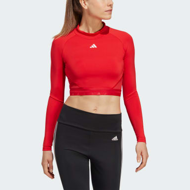 Ženy Tréning A Fitnes červená Tričko AEROREADY Hyperglam Crop Long Sleeve