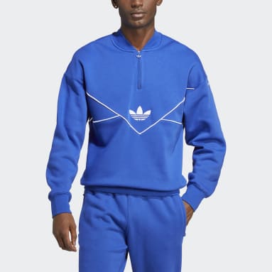Men's Originals Blue Adicolor Seasonal Archive Half-Zip Crew Sweatshirt