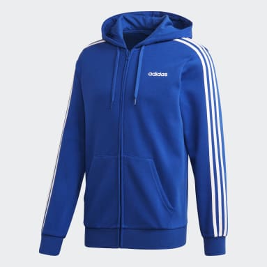 Men Sportswear Blue Essentials 3-Stripes Fleece Hoodie
