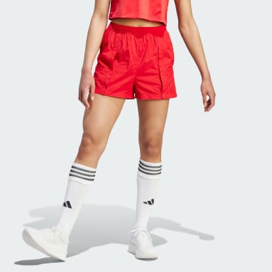 Women sportswear Red 티로 스냅 버튼 쇼츠